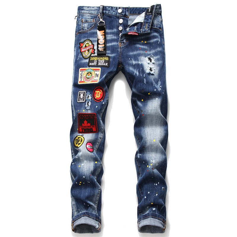 NEW-D2 Maple leaf hole badge Jeans