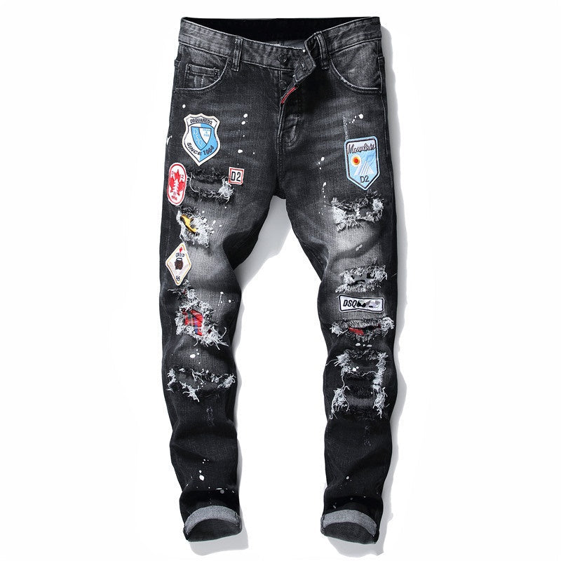 NEW-D2 Frayed patch Jeans