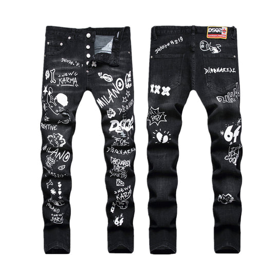 NEW-D2 Frayed patch Jeans