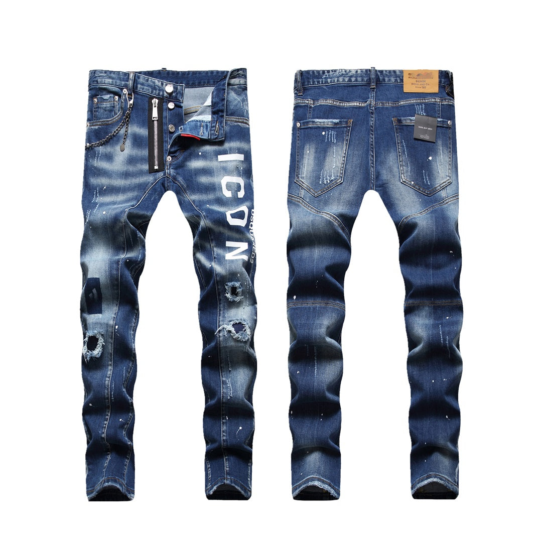 NEW-D2 hole patch print Jeans