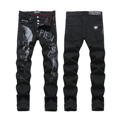 New-PP skull print jeans