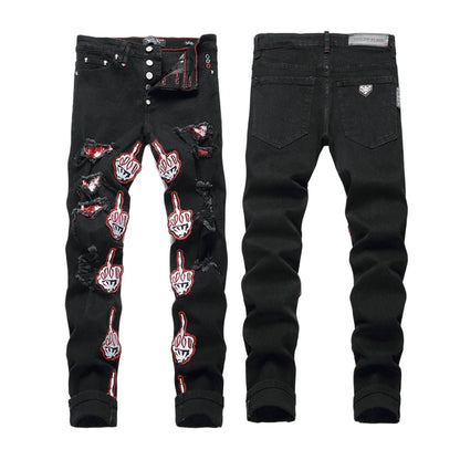 New-PP Skull patch jeans