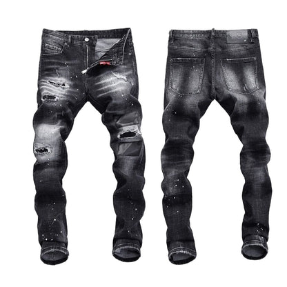 NEW-D2 Hole spray ink wash Jeans