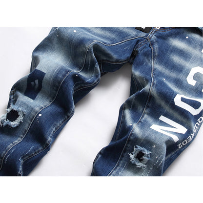 NEW-D2 hole patch print Jeans