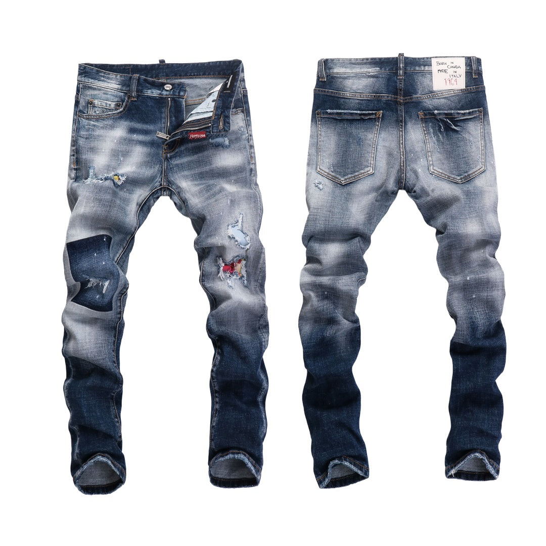 NEW-D2 ripped patch jeans