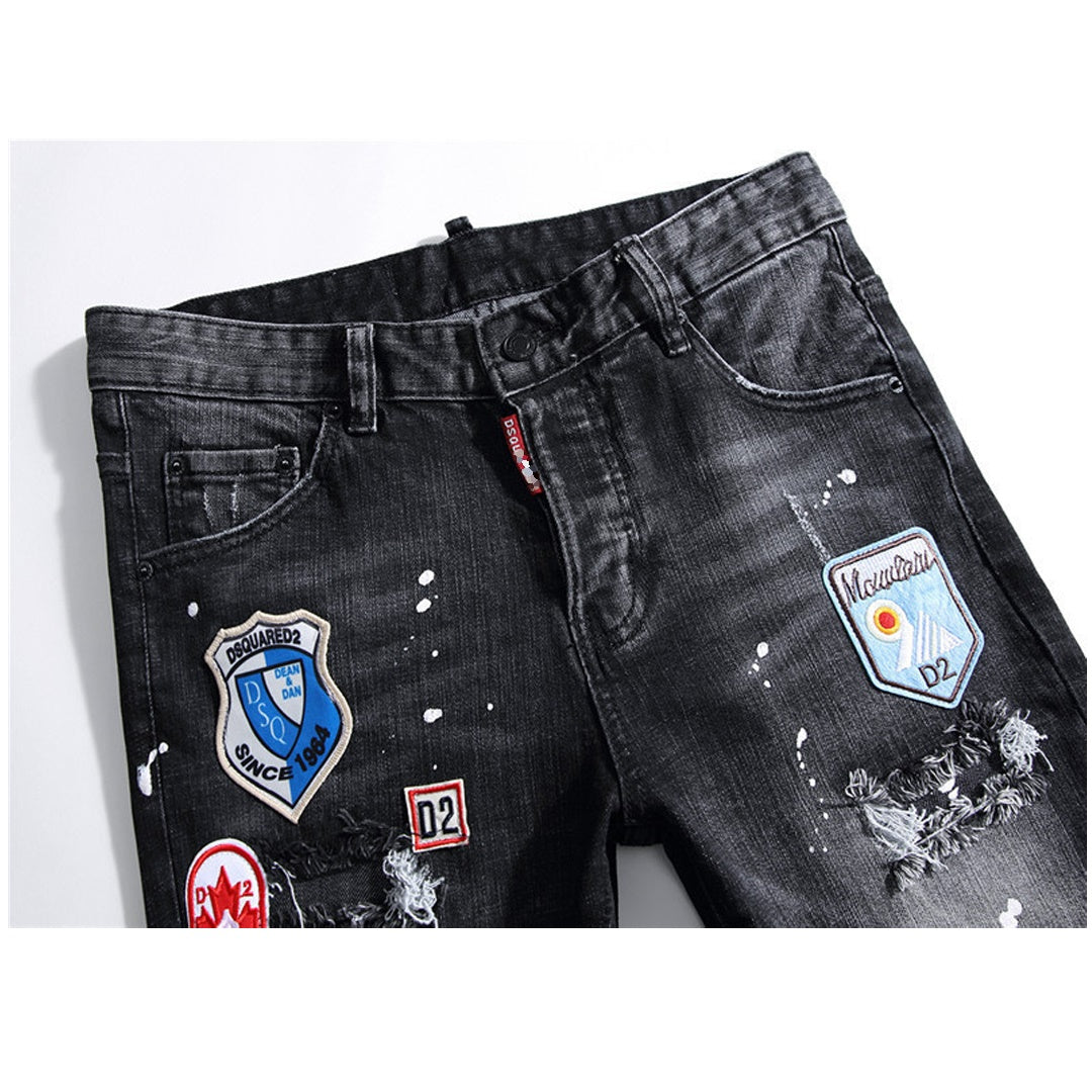 NEW-D2 Frayed patch Jeans