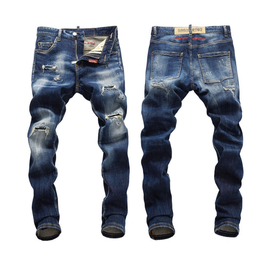 NEW-D2 Fashion Holes Jeans