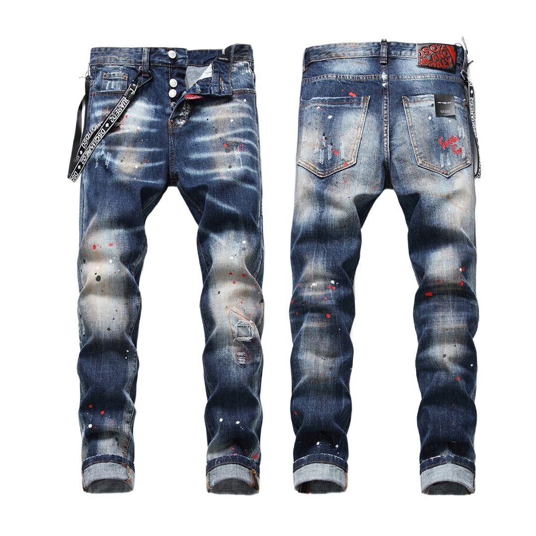 NEW-D2 paint splatter retro Jeans