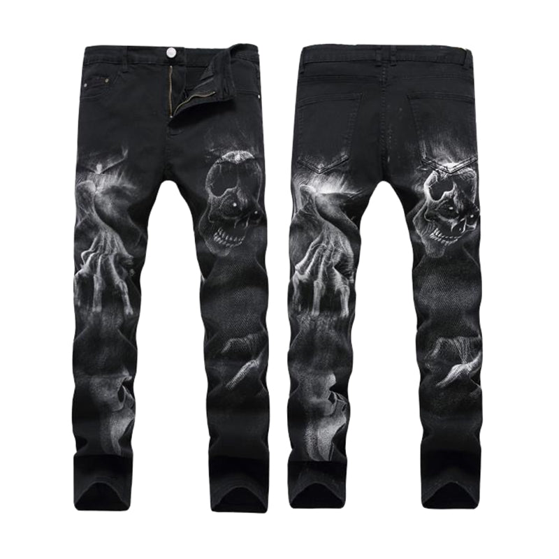 New-PP skull print jeans