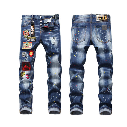 NEW-D2 Maple leaf hole badge Jeans