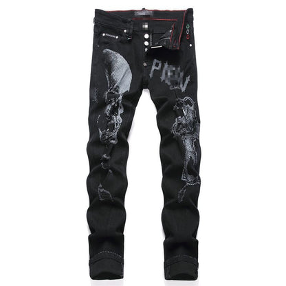 New-PP skull print jeans