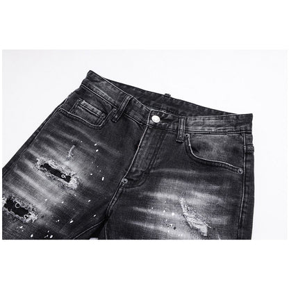 NEW-D2 Hole spray ink wash Jeans