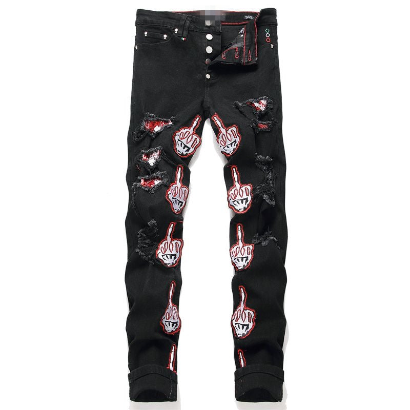 New-PP Skull patch jeans