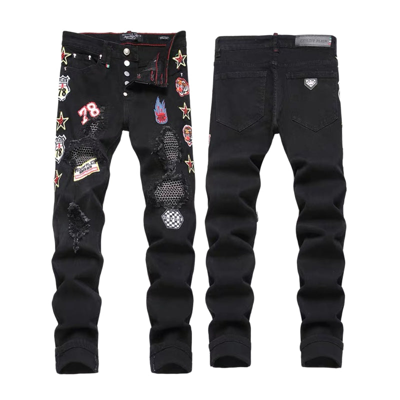 New-PP Tiger head patch jeans