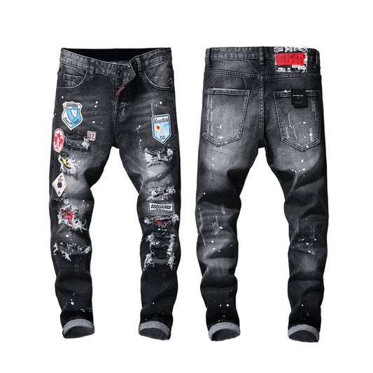 NEW-D2 Frayed patch Jeans