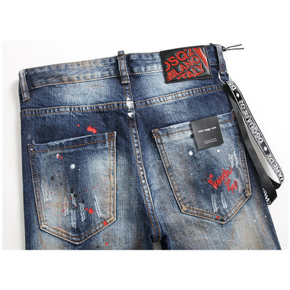 NEW-D2 paint splatter retro Jeans