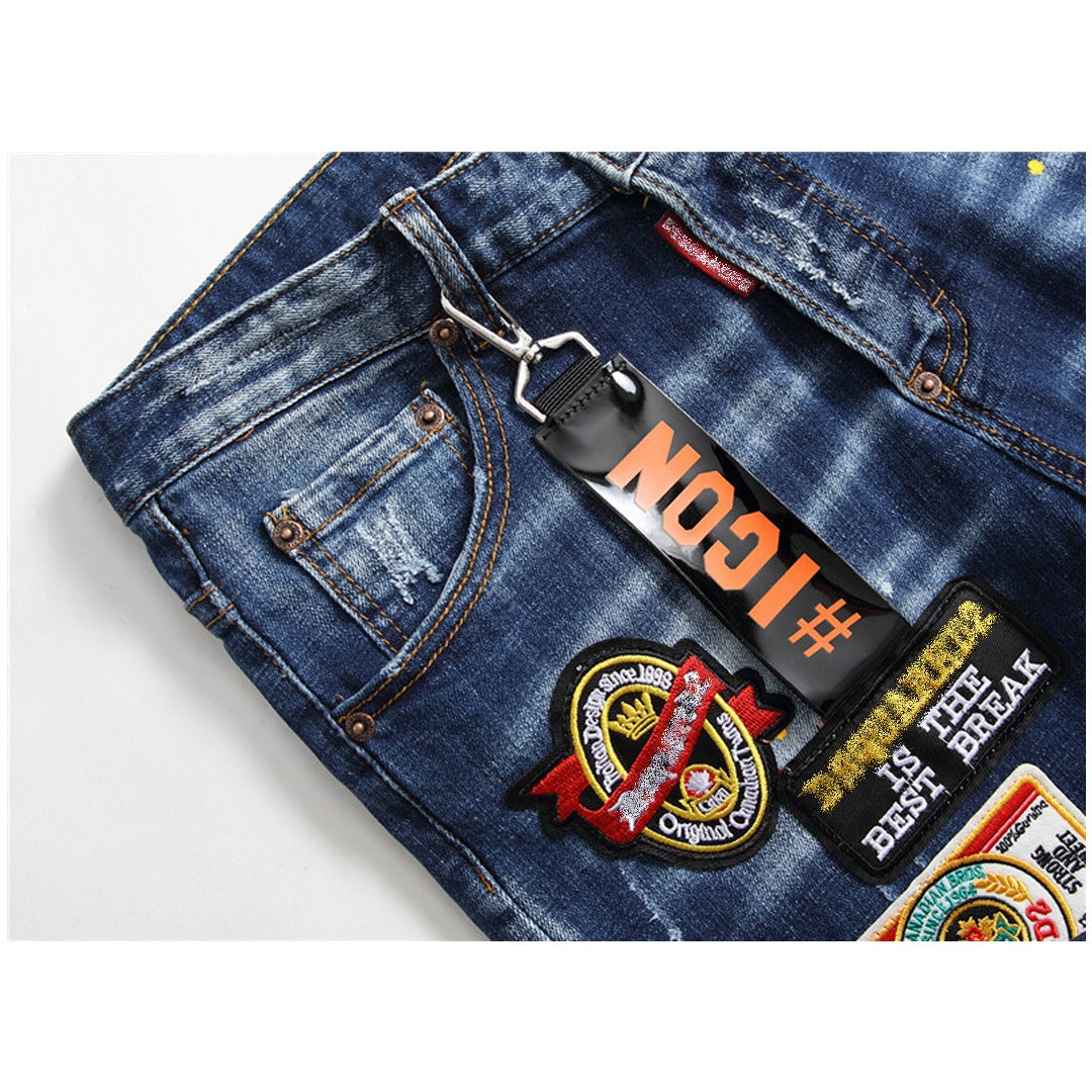 NEW-D2 Maple leaf hole badge Jeans