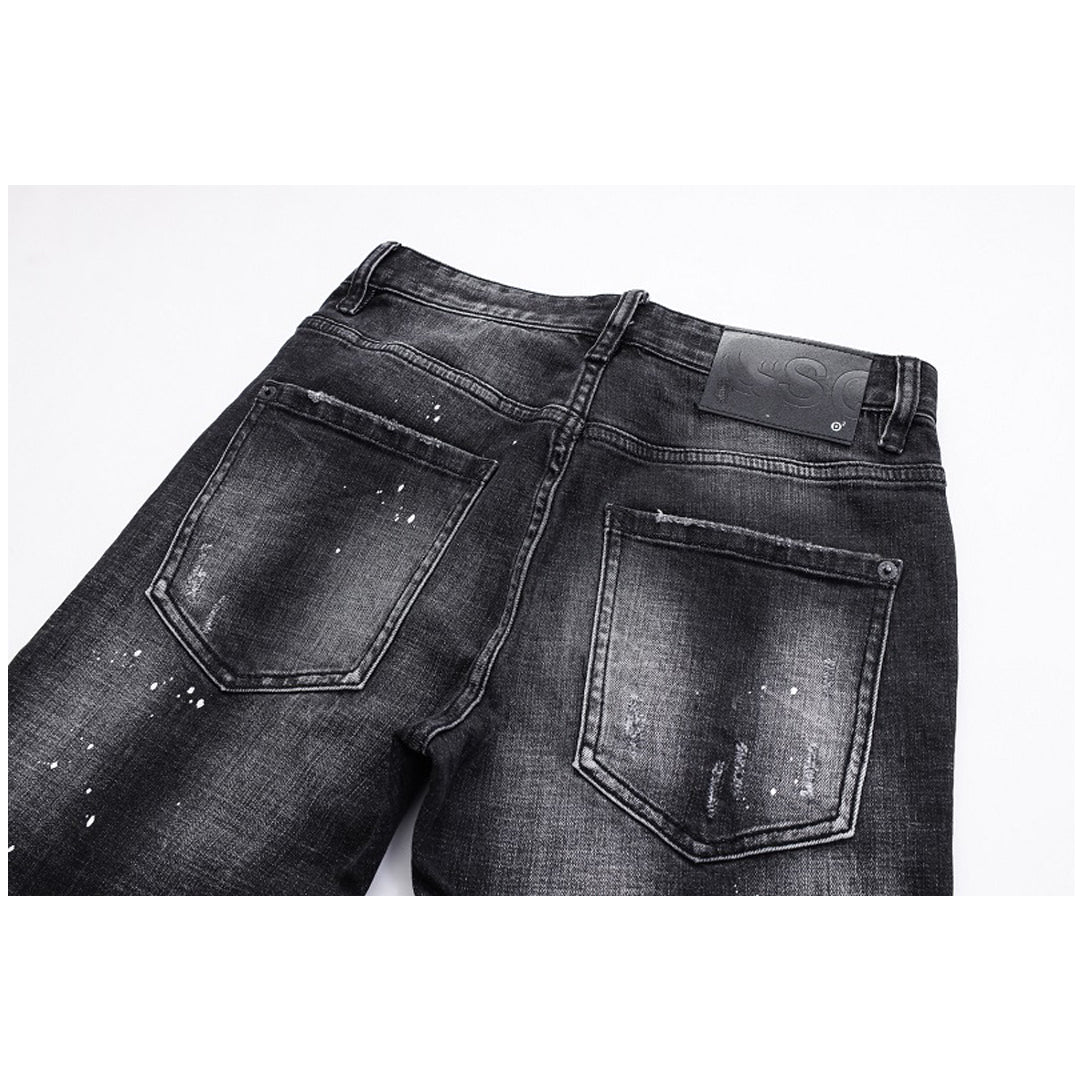 NEW-D2 Hole spray ink wash Jeans