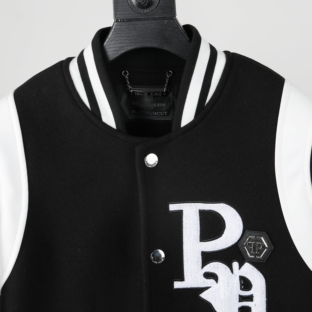 New-PP Leather Baseball Jacket