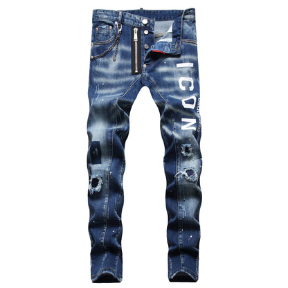 NEW-D2 hole patch print Jeans