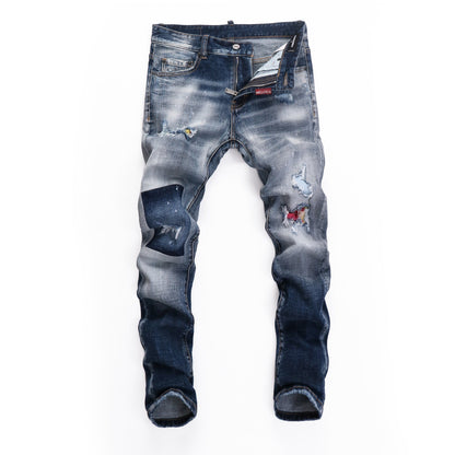 NEW-D2 ripped patch jeans