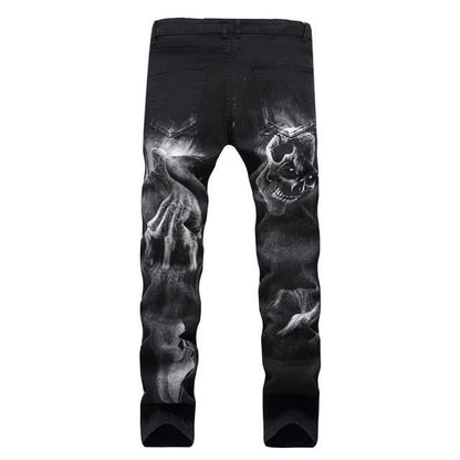 New-PP skull print jeans