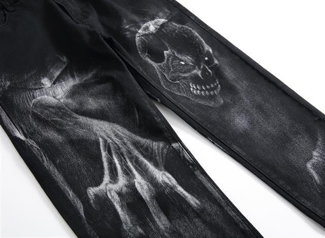 New-PP skull print jeans