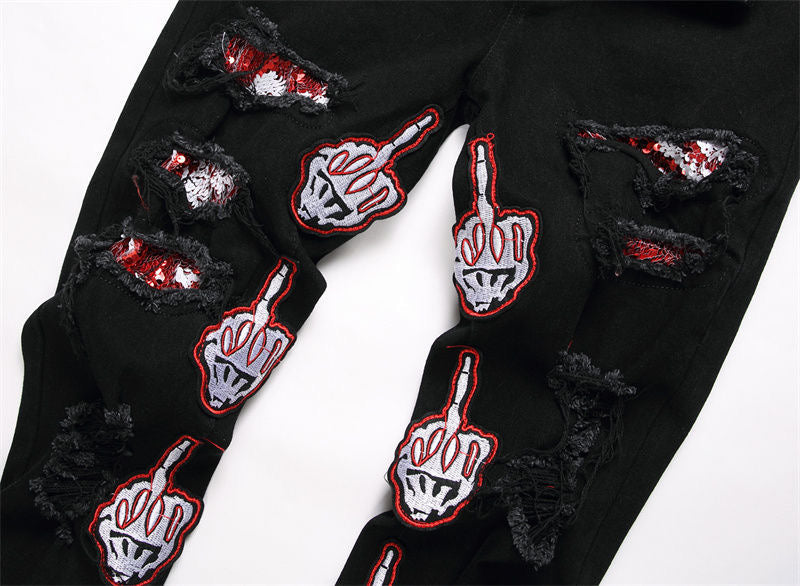 New-PP Skull patch jeans