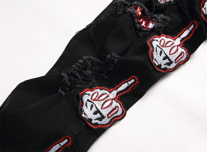 New-PP Skull patch jeans