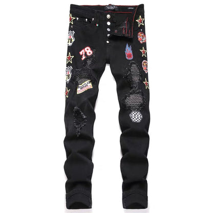 New-PP Tiger head patch jeans