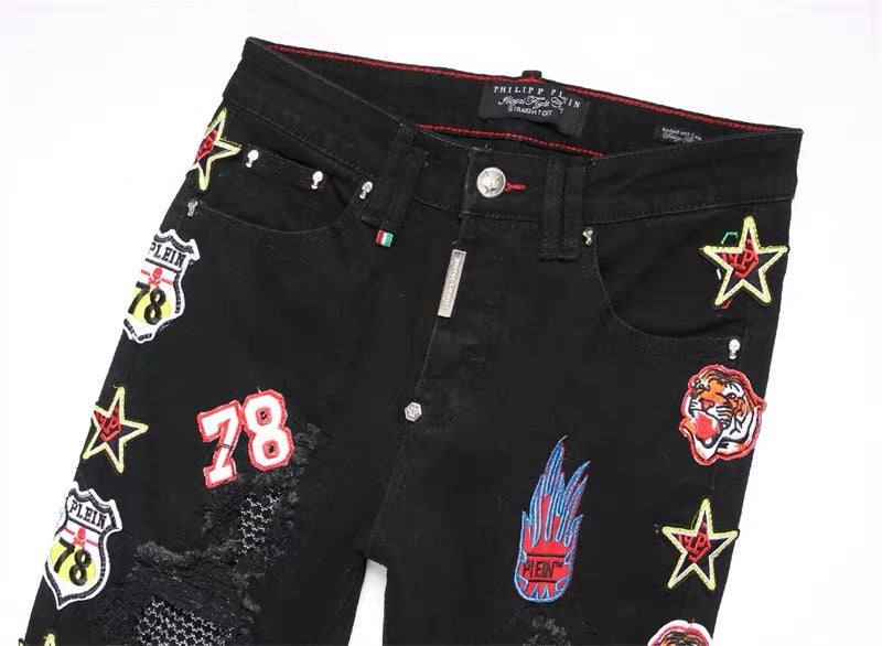 New-PP Tiger head patch jeans