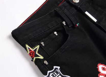 New-PP Tiger head patch jeans