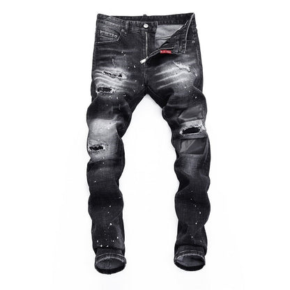 NEW-D2 Hole spray ink wash Jeans