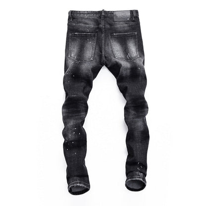 NEW-D2 Hole spray ink wash Jeans